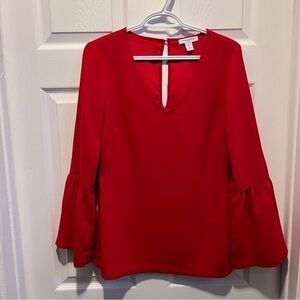 💥3/25$ Carolina Belle Small red blouse bell sleeve top shirt women